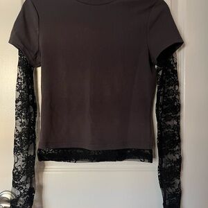 Black Lace Sleeve Women's Top